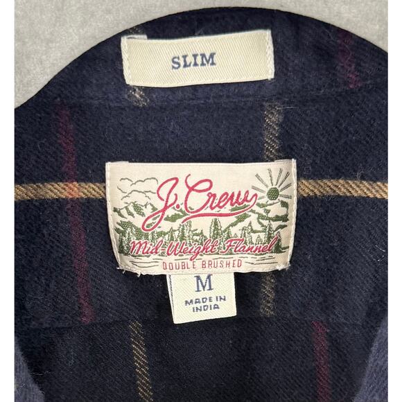 J Crew Mens Mid Weight Flannel Shirt Size Medium Navy Blue Red Plaid Button Up - Picture 4 of 5